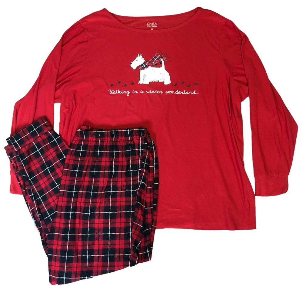 Croft & Barrow | 2pc Pajama Set Scotty Dog Red Plaid Size 3X